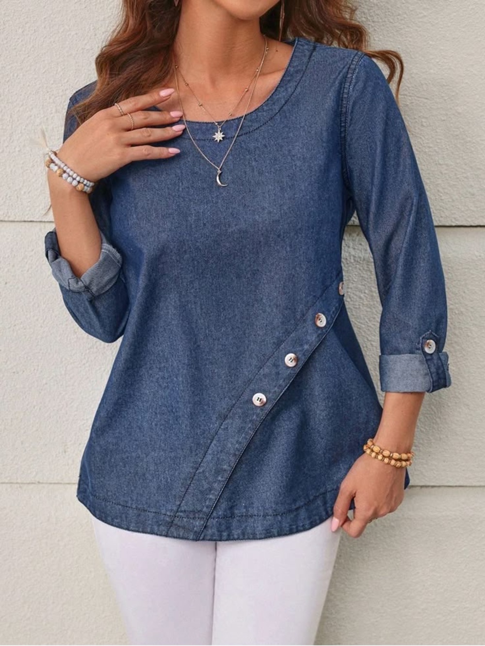 Soft Surroundings Chambray Tunic Top with Button Details Size Medium